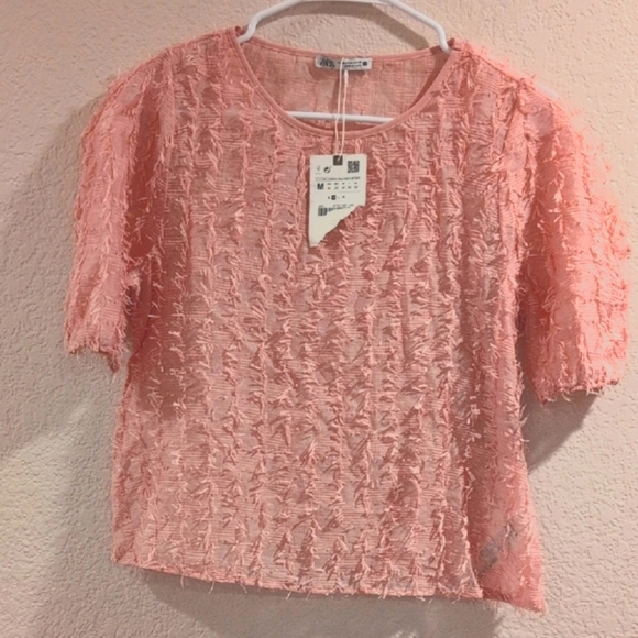 Zara Pink Textured Women's Top , Blouse, Size Medium,New With Tags - Picture 1 of 6